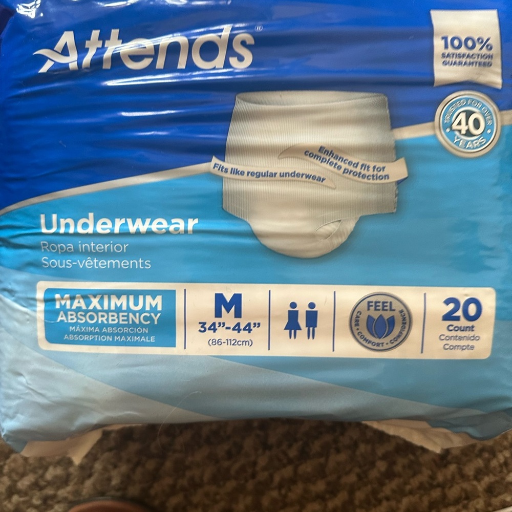 NWT Attends Underwear Medium 1x20 Brand